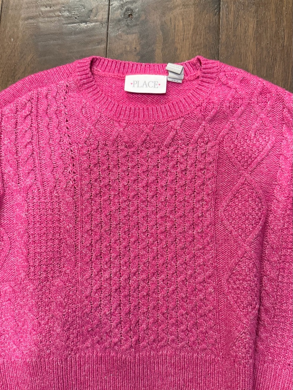Place Bright Pink Cable Knit Crewneck Sweater